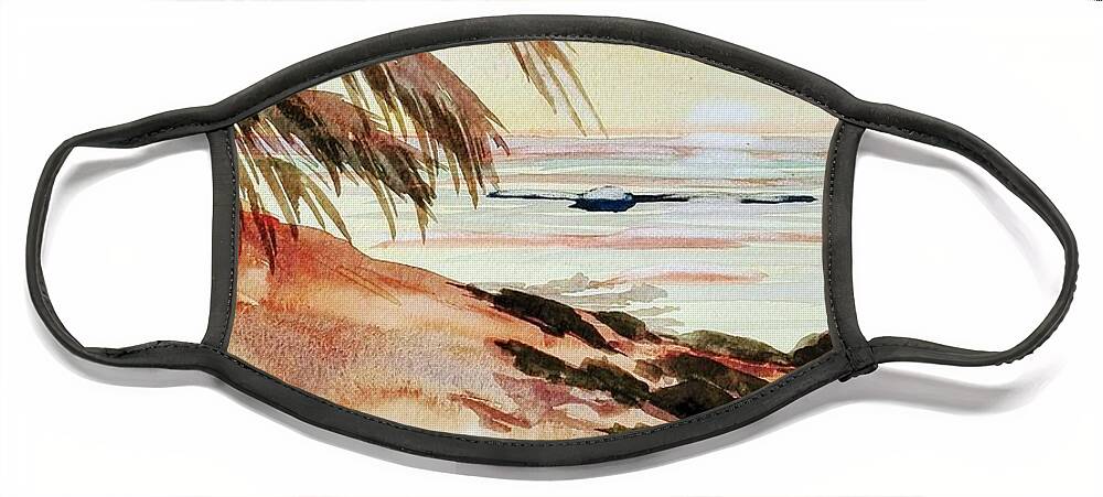 Seascape Face Mask featuring the painting Praia Zavial by Sandie Croft