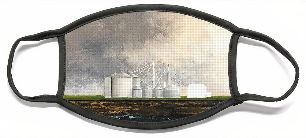 Landscape Face Mask featuring the painting Prairie cathedrals by William Renzulli