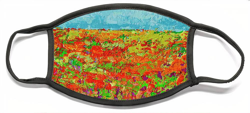 Sky Painting Face Mask featuring the painting Prairie of WildFlower Field - Modern Impressionist Artwork by Patricia Awapara