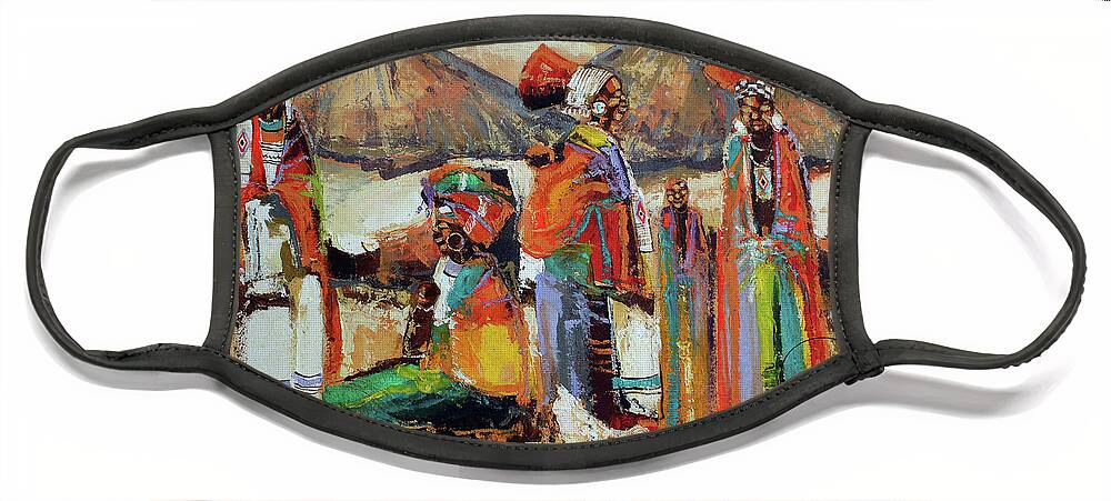 Nni Face Mask featuring the painting Preparing The Feast by Ndabuko Ntuli