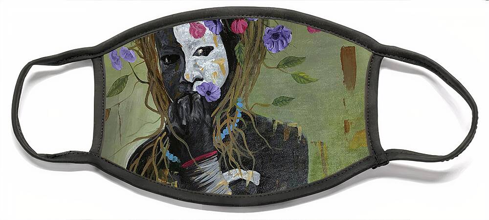 Rmo Face Mask featuring the painting Pretty As A Flower by Ronnie Moyo