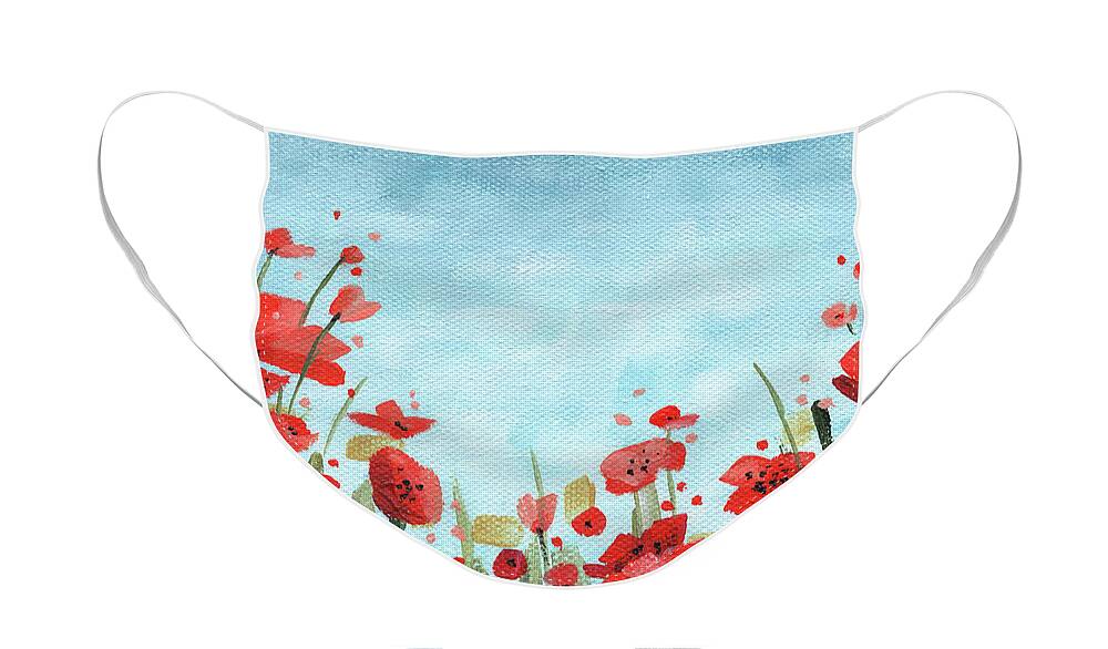 Landscape Face Mask featuring the painting Pretty Poppies by Annie Troe