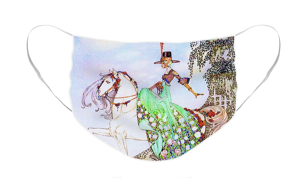 Princess Face Mask featuring the painting Princess Mignon Minette who goes out in search of Prince Soushi on a white horse by Kay Nielsen