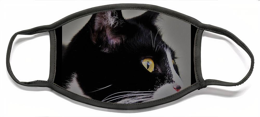 Cats Face Mask featuring the photograph Profile of a black and white cat by Joanne Carey