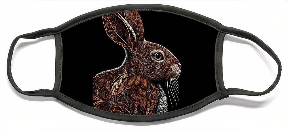 Hares Face Mask featuring the digital art Profile of a Hare by Peggy Collins