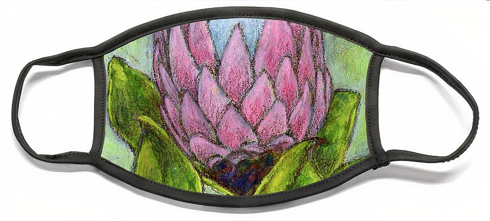 Protea Face Mask featuring the mixed media Protea Flower by AnneMarie Welsh