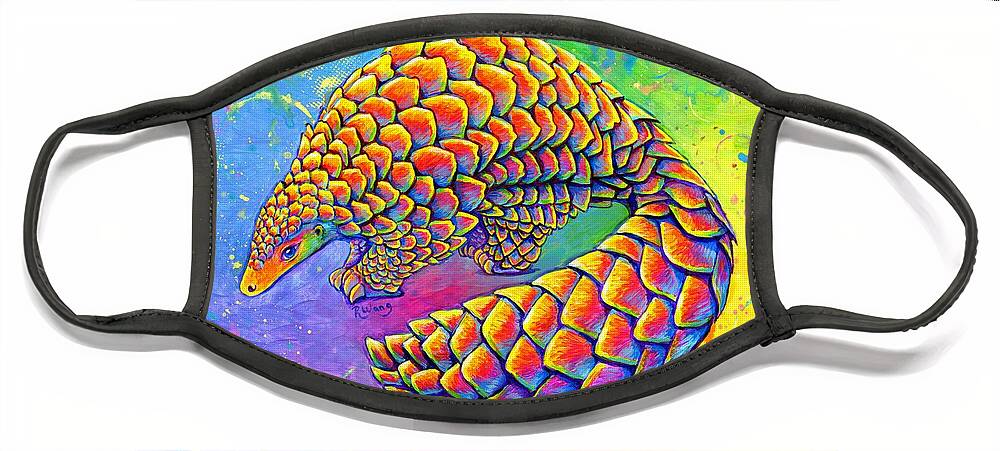 Pangolin Face Mask featuring the painting Psychedelic Pangolin by Rebecca Wang