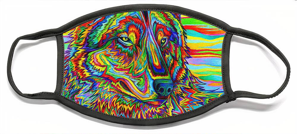 Psychedelic Face Mask featuring the drawing Psychedelic Wolf by Rebecca Wang