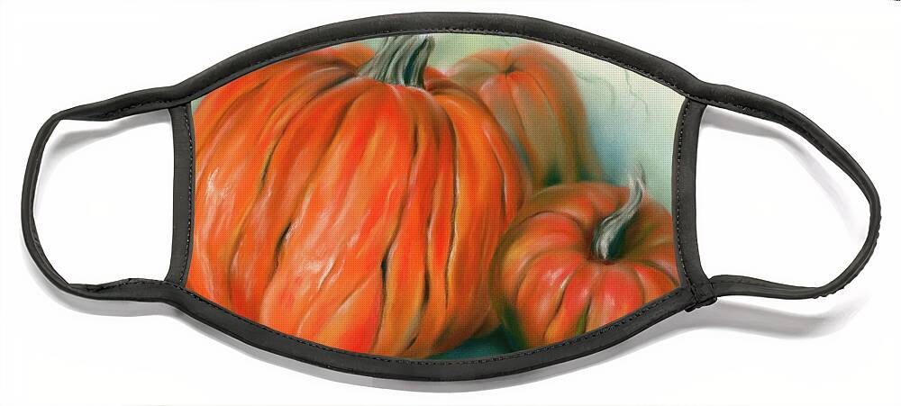 Botanical Face Mask featuring the painting Pumpkin Patch Autumn Trio by MM Anderson
