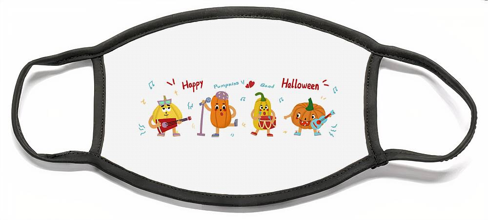 Music Face Mask featuring the drawing Pumpkins Band by Min Fen Zhu
