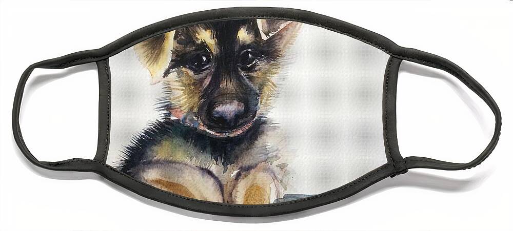 Puppy Face Mask featuring the painting Puppy by Katerina Kovatcheva