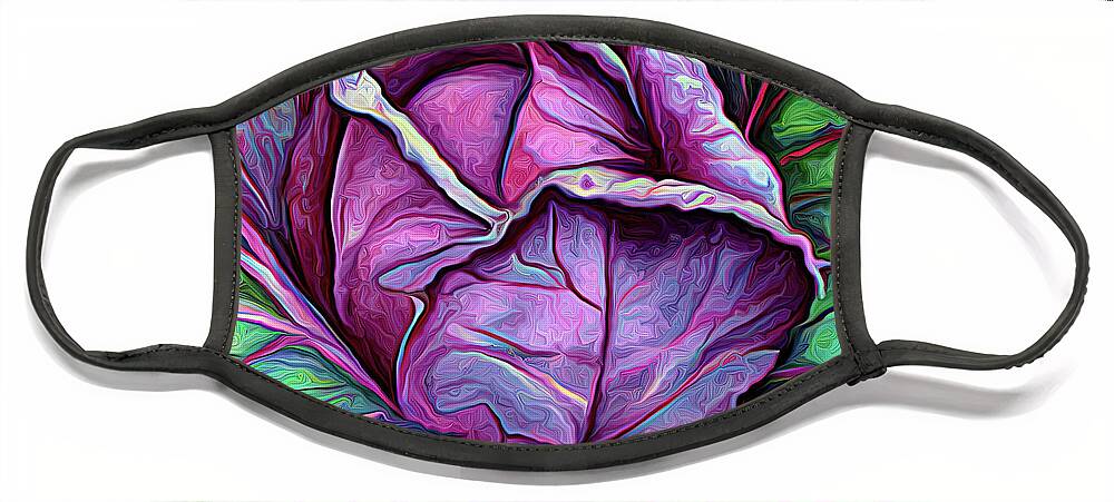 Purple Cabbage Face Mask featuring the digital art Purple Cabbage 5a by Cathy Anderson