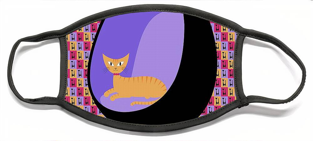 Mid Century Cat Face Mask featuring the digital art Purple Egg Chair Mod Wallpaper by Donna Mibus