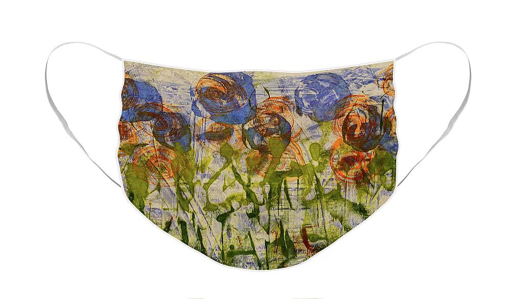 Abstract Face Mask featuring the mixed media Purple Flowers by Dora Ficher