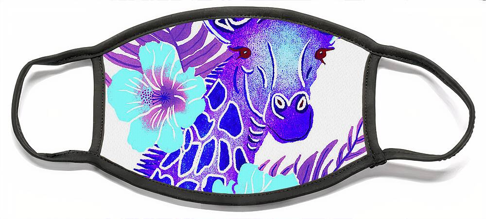 Purple Face Mask featuring the painting Purple Giraffe Tropical Jungle Safari by Christina Wedberg