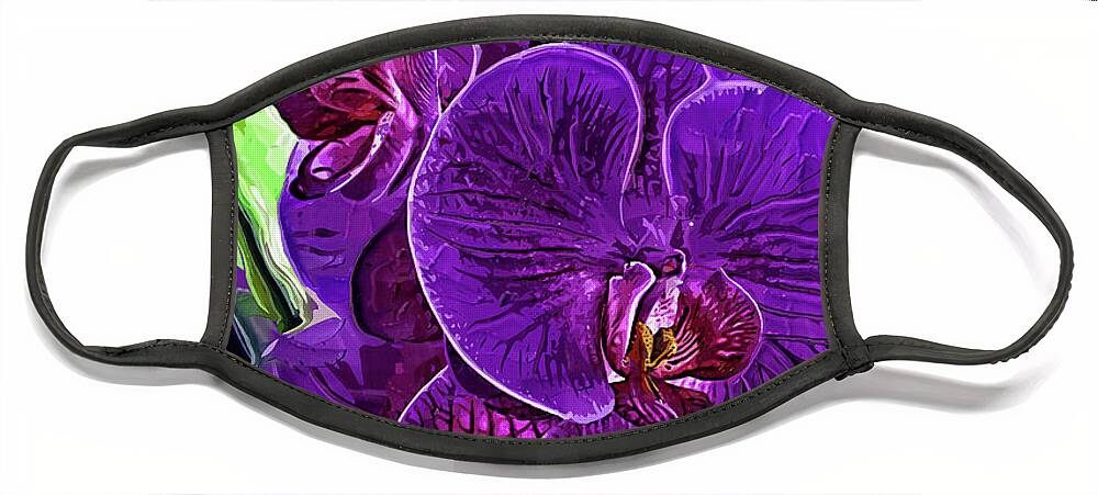 Orchids Face Mask featuring the digital art Purple Impasto Orchids by Kirt Tisdale