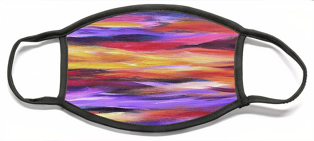 Abstract Waves Face Mask featuring the painting Purple Waves by Maria Meester