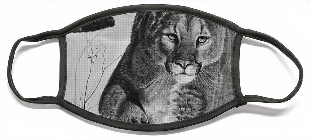 Mountain Lion Face Mask featuring the drawing Pursuit by Greg Fox