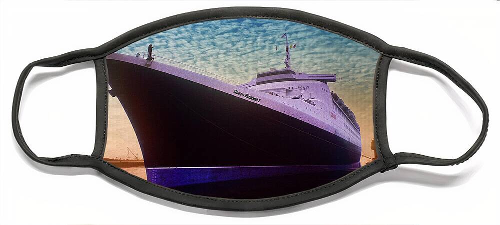 Digital Face Mask featuring the digital art Qe2 In Port by Anthony Ellis