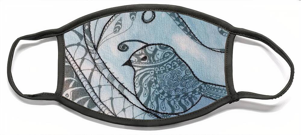 Fabric Postcard Face Mask featuring the mixed media Quail by Vivian Aumond