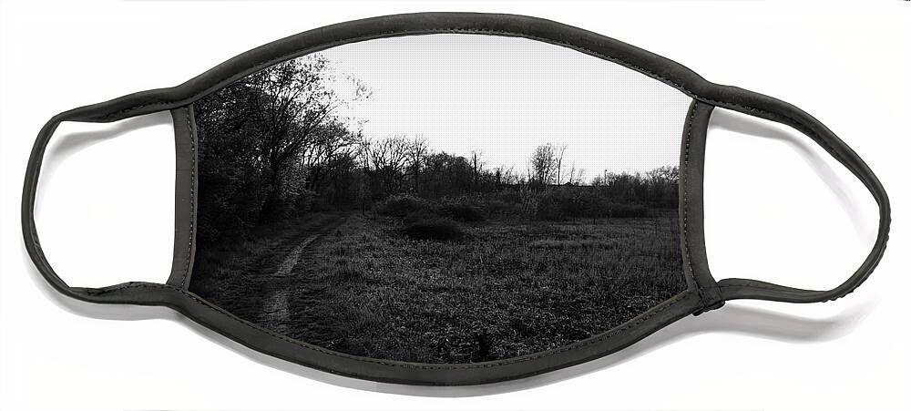 Nature Face Mask featuring the photograph Quiet Morning On The Preserve Trail - Black and White by Frank J Casella