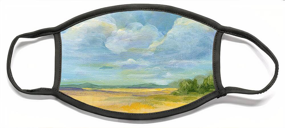 Landscape Face Mask featuring the painting Quiet - Nebraska Skies by Annie Troe