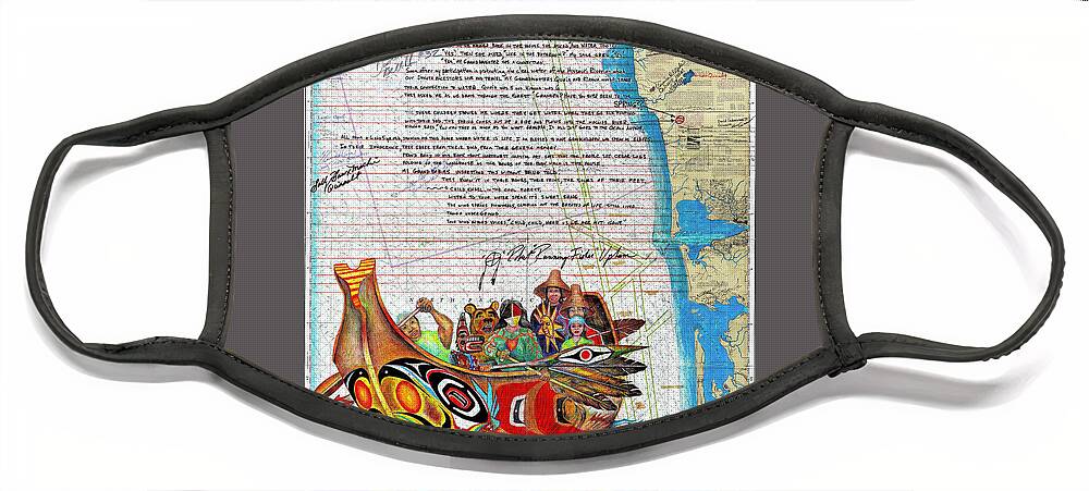 Quinault Canoe Face Mask featuring the drawing Quinault Spirit by Robert Running Fisher Upham