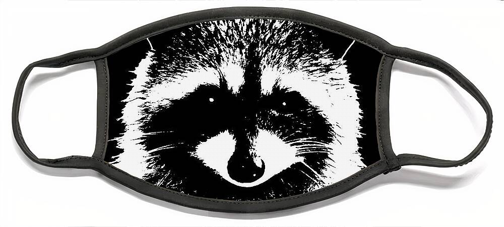 Raccoon Face Mask featuring the mixed media Raccoon 25 Black and white by Lucie Dumas