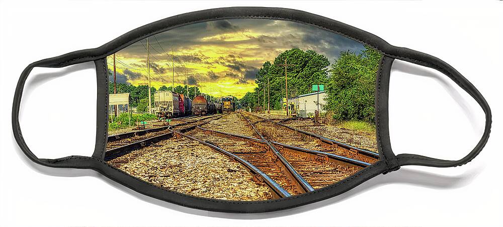 Railroads Face Mask featuring the photograph Railroad Sunset by DB Hayes