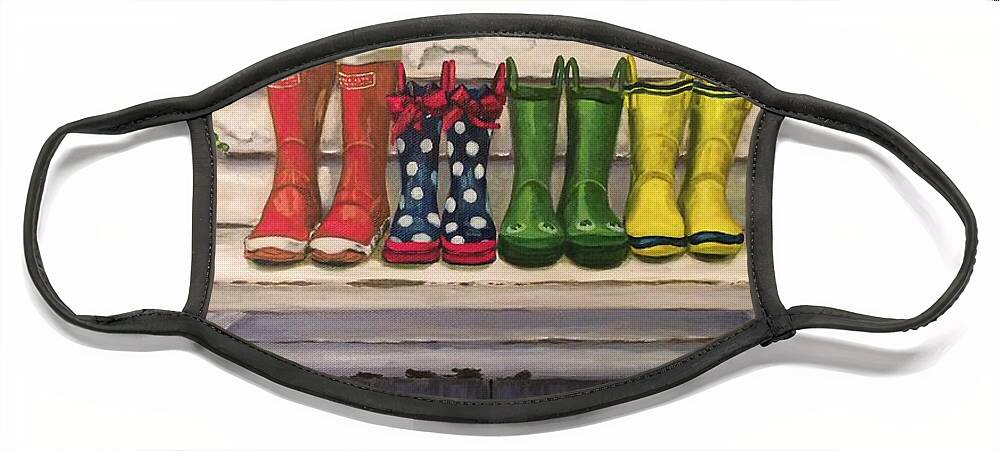 Paintings Face Mask featuring the painting Rain Boots by Sherrell Rodgers