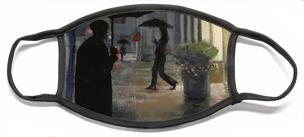 Waltmaes Face Mask featuring the painting Rain in New York by Walt Maes