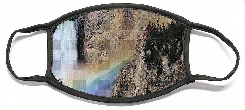 Upper Falls Face Mask featuring the photograph Rainbow at the Falls by Yvonne M Smith