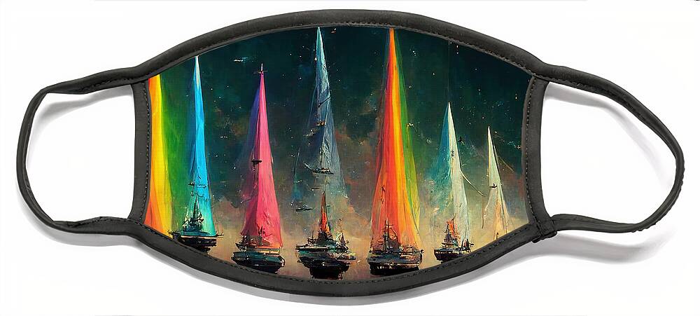 Sailing Face Mask featuring the digital art Rainbow Fleet by Nickleen Mosher