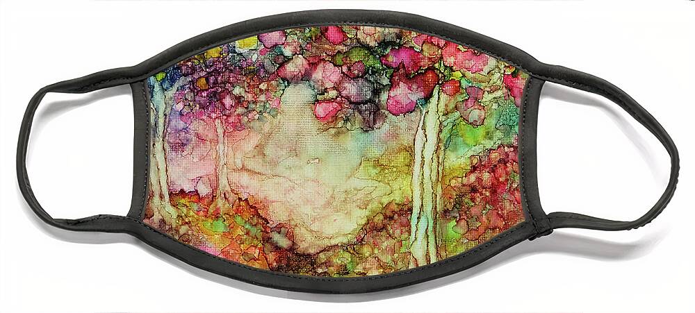 Rainbow Face Mask featuring the painting Rainbow Forest by Zan Savage