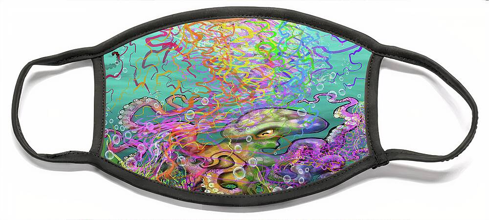 Rainbow Face Mask featuring the digital art Rainbow Jellyfish and Friends by Kevin Middleton