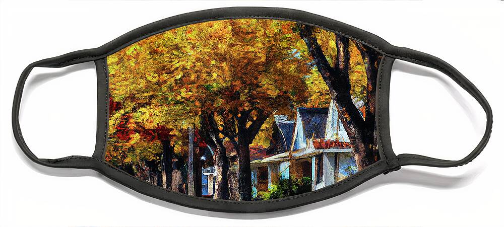 Row Of Houses Face Mask featuring the digital art Rainy October Day by Alison Frank