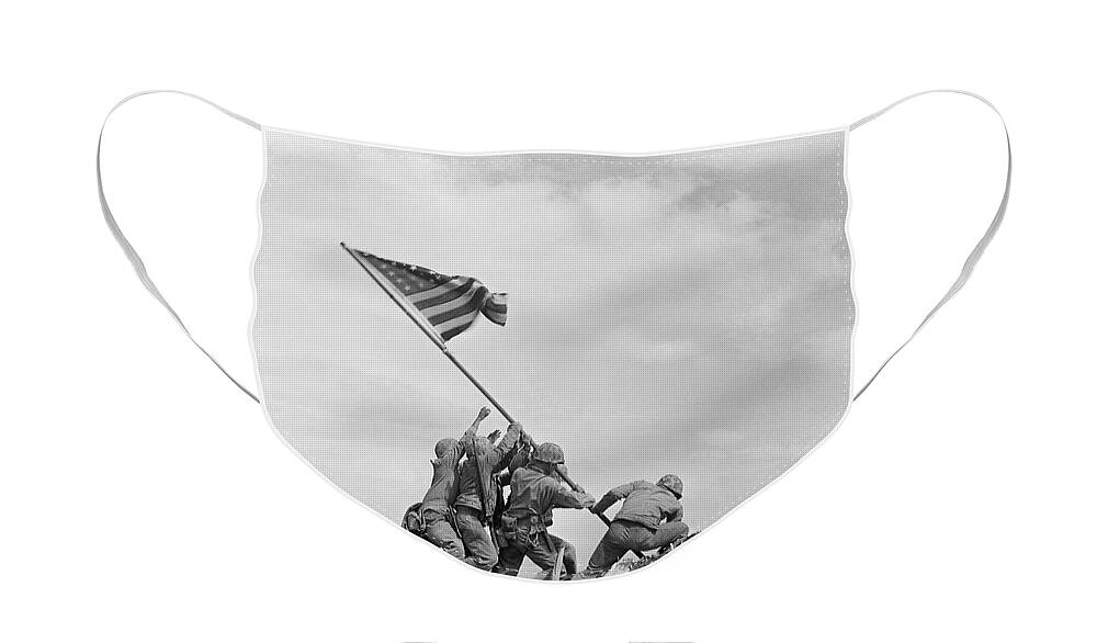 Iwo Jima Face Mask featuring the photograph Raising the Flag on Iwo Jima - WW2 - 1945 by War Is Hell Store