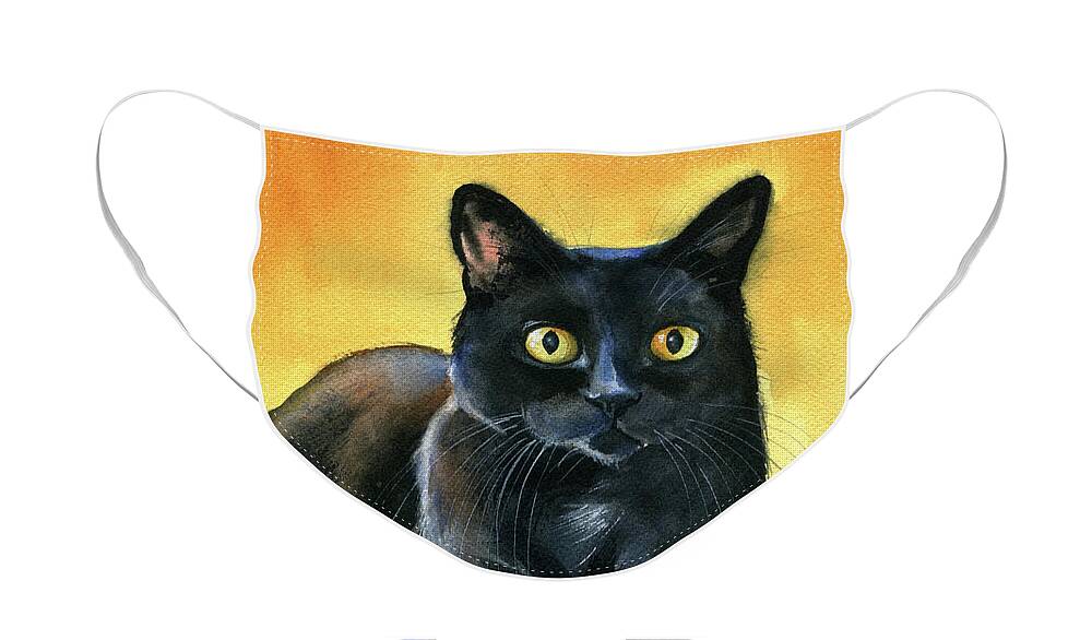 Black Cats Face Mask featuring the painting Ralph Black Cat Painting by Dora Hathazi Mendes
