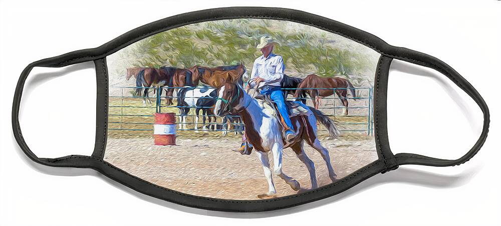Cowboy Face Mask featuring the digital art Ranch Rider Digital Art Painting by Walter Herrit