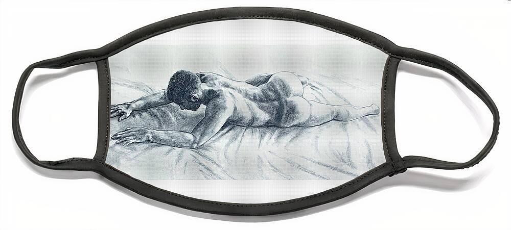 Male Nude Face Mask featuring the drawing Randy Crawling by Marc DeBauch
