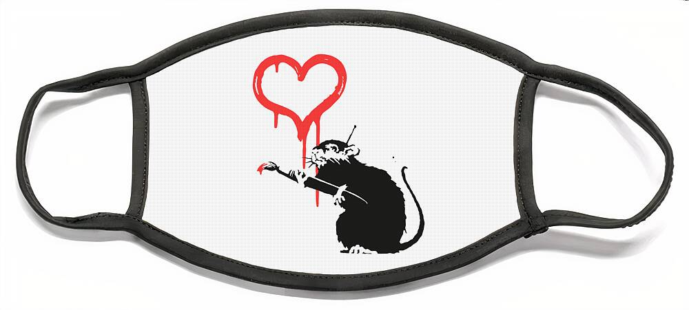 Banksy Face Mask featuring the painting Rat Love Stencil Art by My Banksy