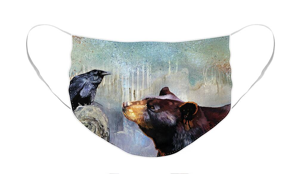 Raven Face Mask featuring the painting Raven and the Bear by J W Baker