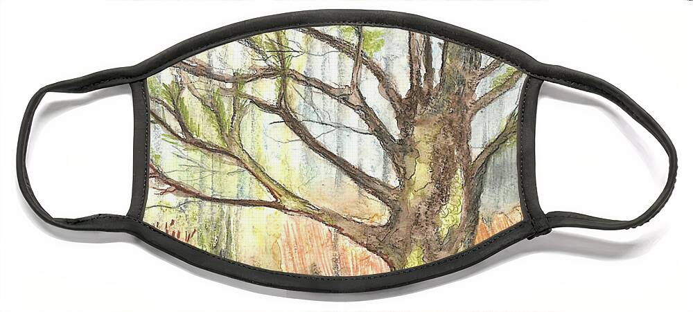 Trees Face Mask featuring the painting Reaching by Patricia Arroyo