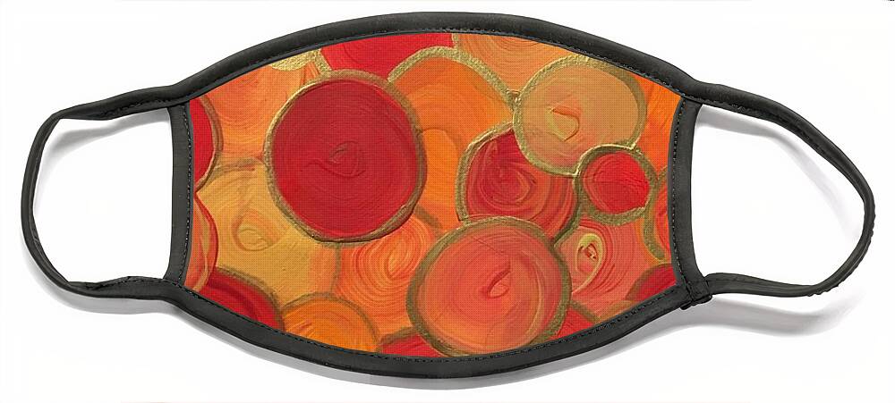 Abstract Face Mask featuring the painting Red and Gold Bubbles by Debora Sanders