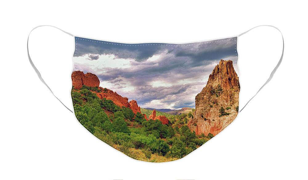 Colorado Face Mask featuring the photograph Red and White Sandstones in the Garden of the Gods in Colorado by Ola Allen