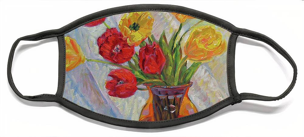Tulips Face Mask featuring the painting Red and Yellow Tulips by John McCormick