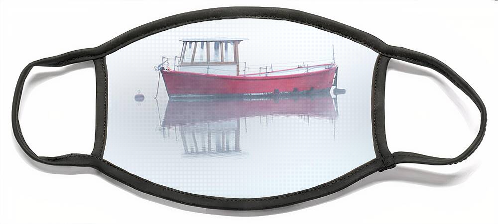 Red Boat Face Mask featuring the photograph Red Boat in the Mist, Coniston Water by Anita Nicholson