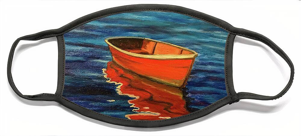 Painting Face Mask featuring the painting Red Boat by Sherrell Rodgers