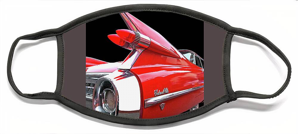 Cadillac Face Mask featuring the photograph Red Cadillac Sedan de Ville 1959 Tail Fins by Gill Billington