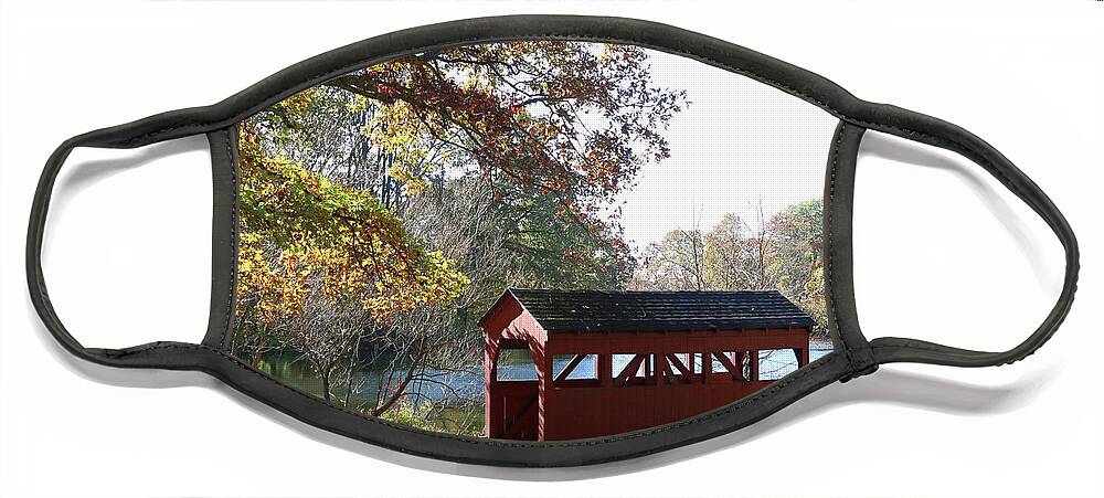 Covered Bridge Face Mask featuring the photograph Red Covered Bridge by Trina Ansel